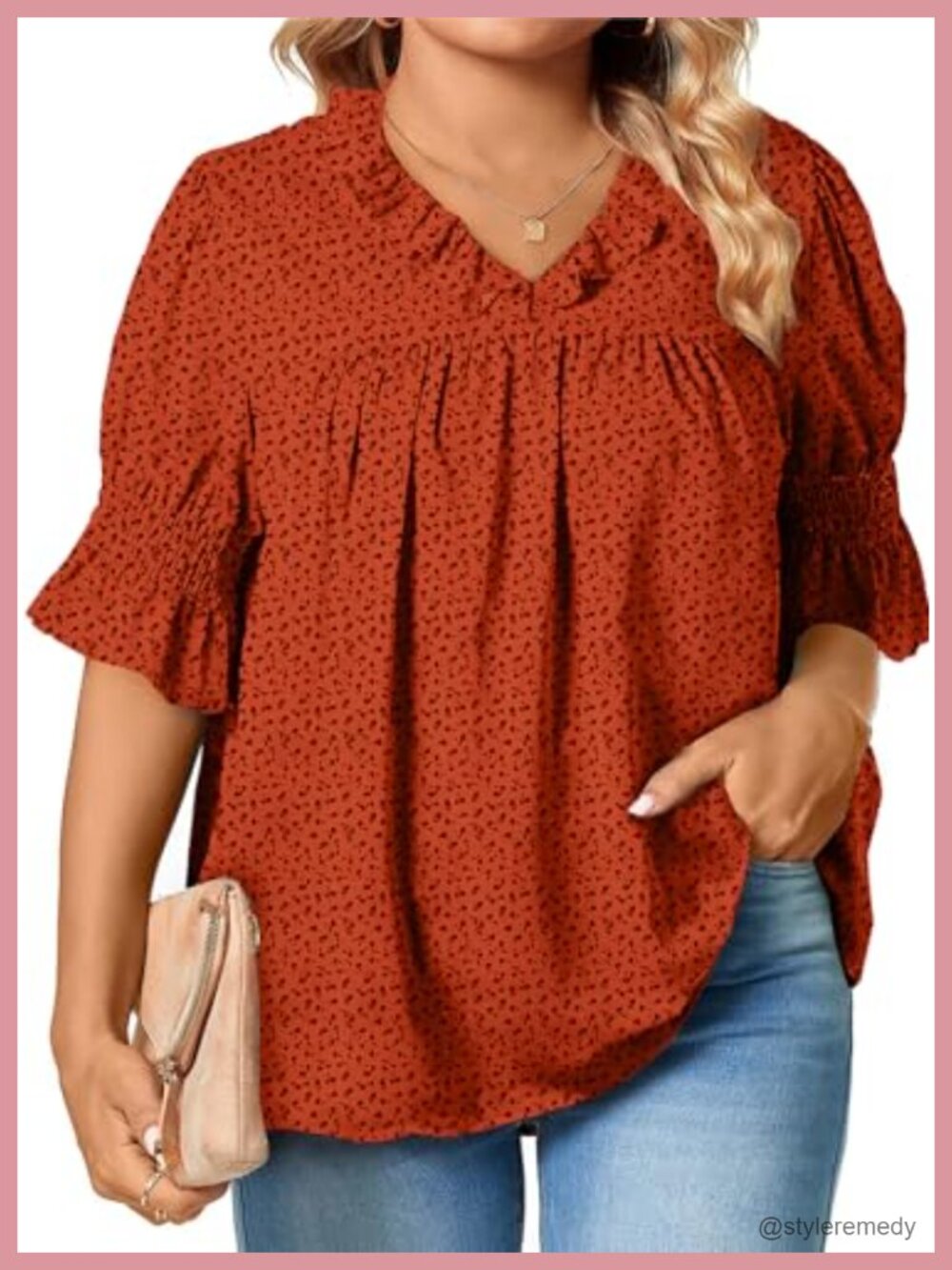 Plus Size Boho Floral Chiffon Blouse V Neck Ruffle Short Sleeve Tunic